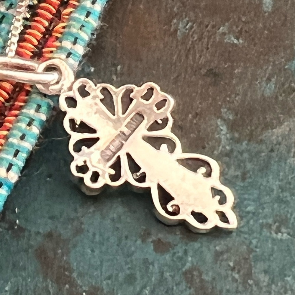 Vintage Native American Sterling Silver Turquoise Cross Pendant - Picture 2 of 7
